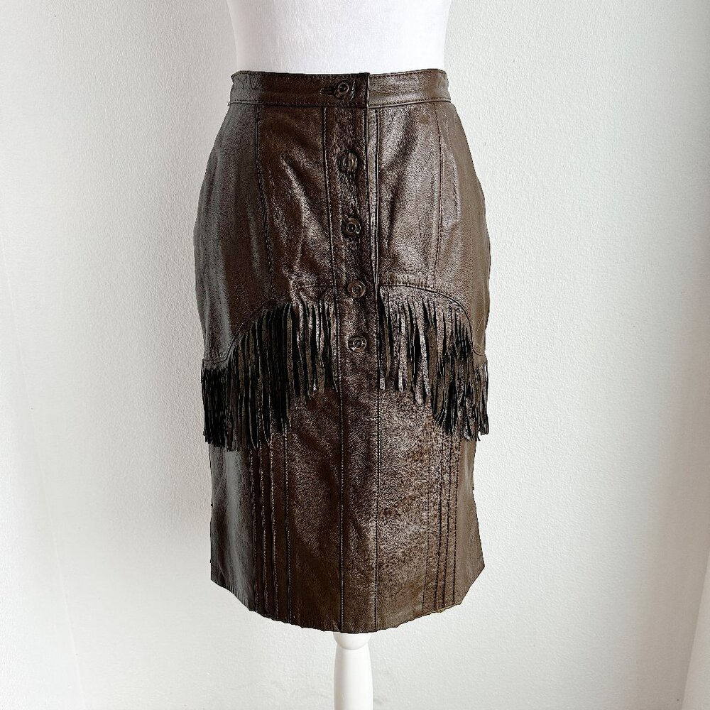 VINTAGE BROWN LEATHER WESTERN FRINGE‎ SKIRT